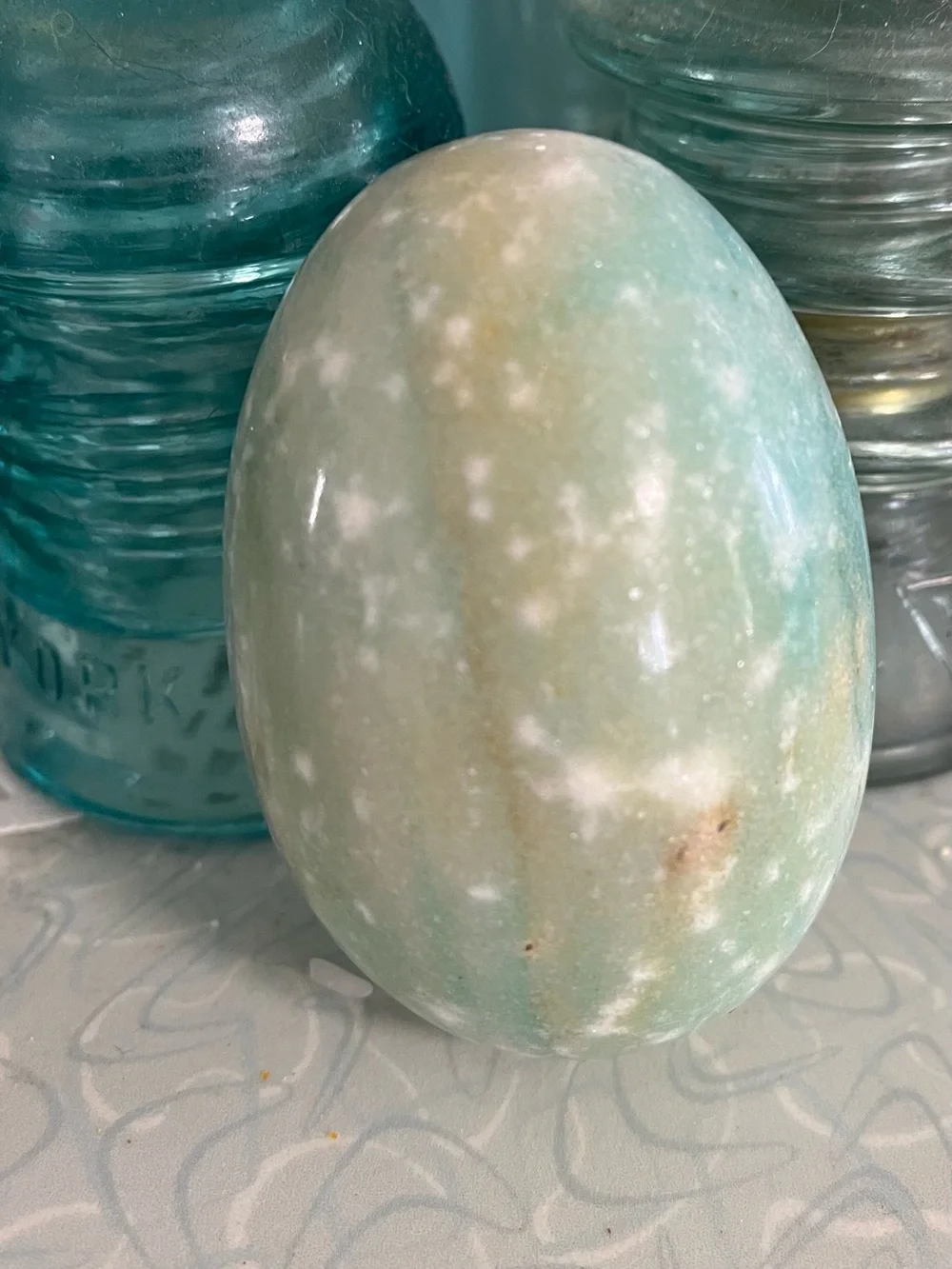 Polished Aqua Green Decorative marble alabaster stone Egg